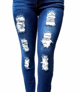 WOMEN'S PLUS SIZE Stretch Distressed Ripped BLUE SKINNY DENIM JEANS PANTS